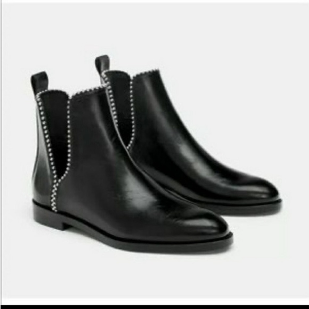 Zara Studded Black Ankle Boots, Size 41 or 10.5